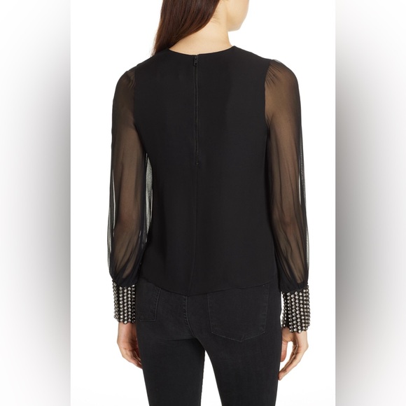 Alice + Olivia Vix Embellished Cuff Silk Blouse - Picture 6 of 11